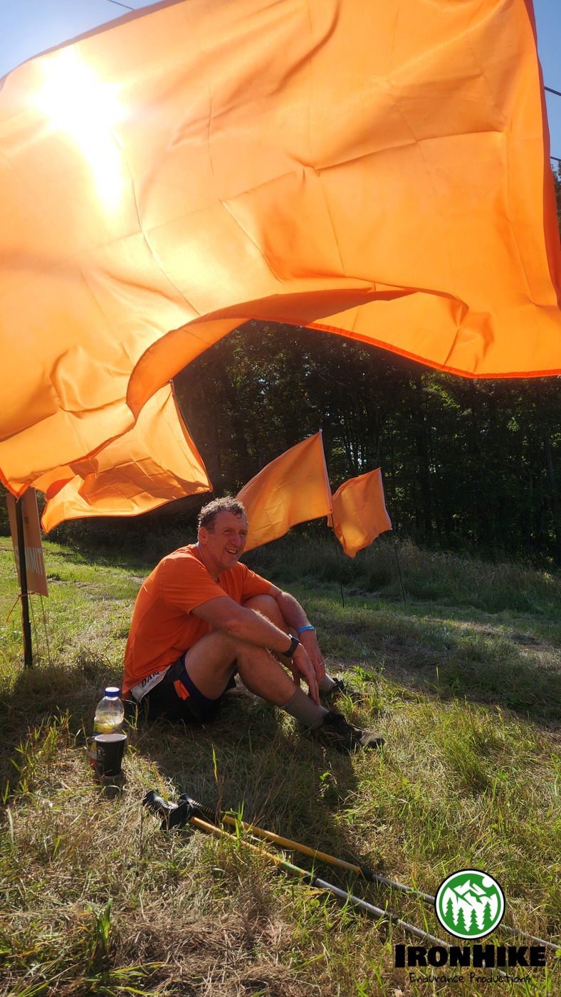 Dan Turnpike under orange flags IronHike Endurance Event Mohawk Mountain Cornwall CT