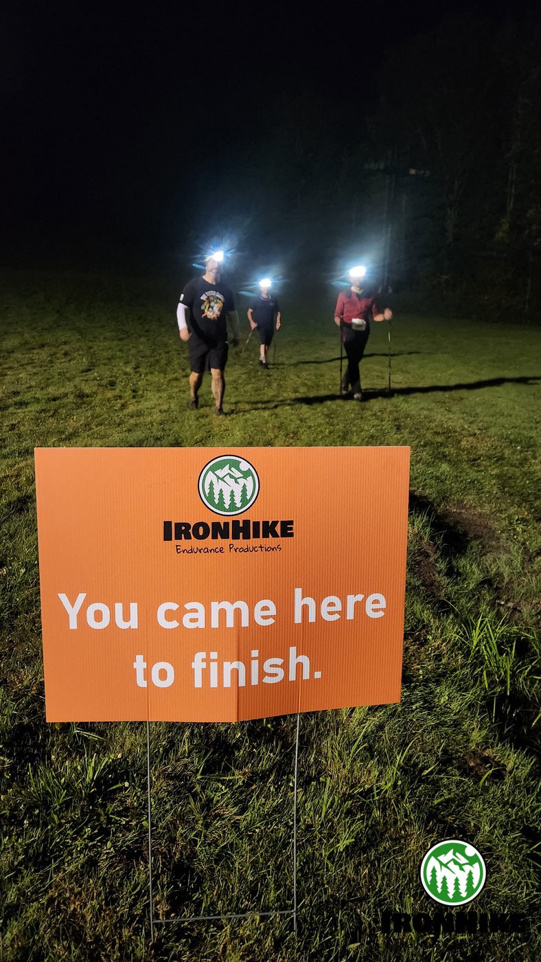 3 lamps and finish sign at Base Camp IronHike Denali Endurance Event