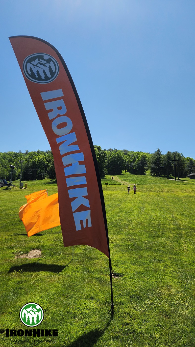 Solo IronHike Mountain Athlete on vertical trail during self-powered elevation endurance Event Mohawk Mountain